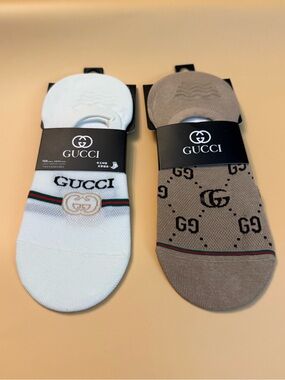 designer low-cut no-show 2 pairs socks beige and white gg logo small-medium new